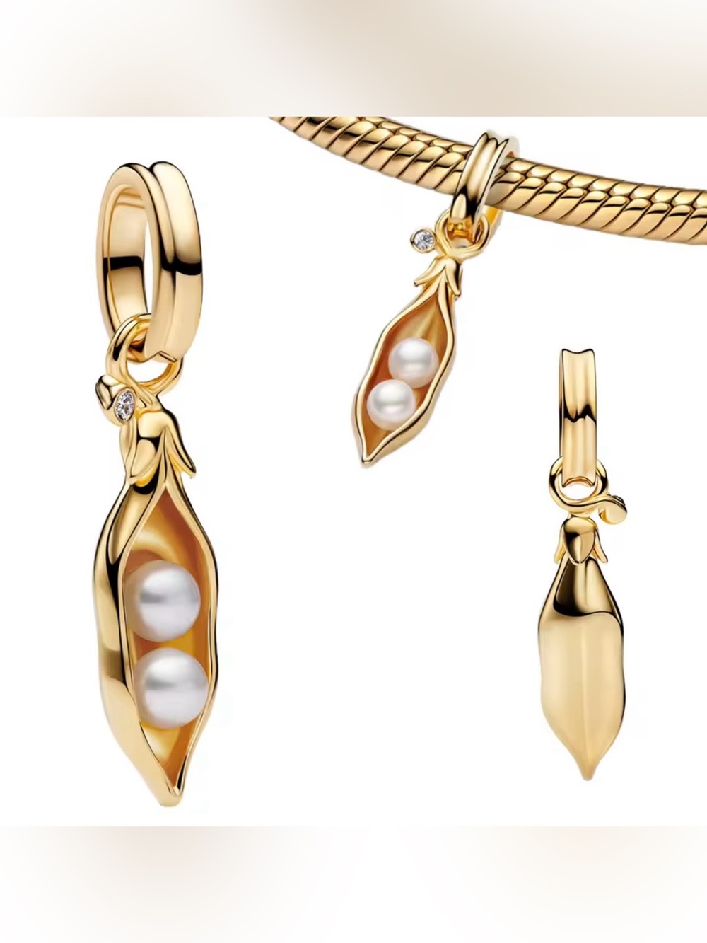 NWOT Pearl Peas in a Pod Dangle Charm Sterling Silver 925